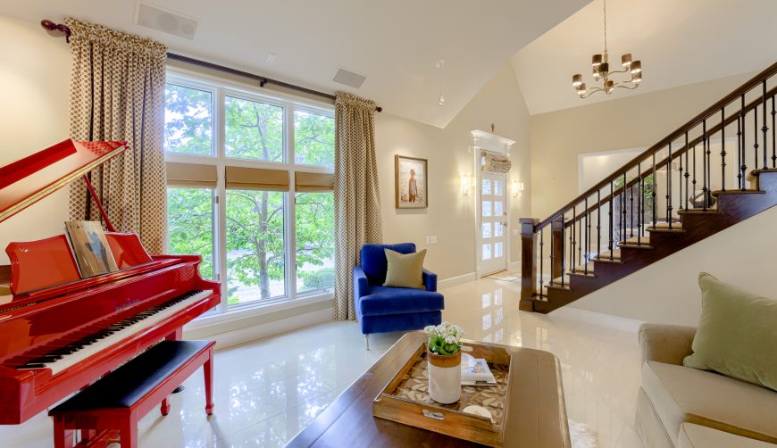 luxurious porcelain tile flooring in living room