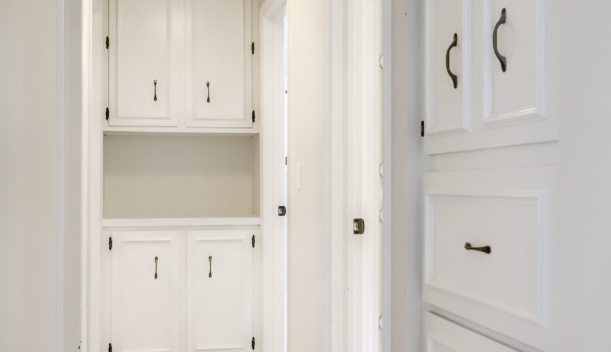 Great storage space, white cabinets