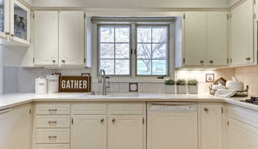 White, updated kitchen, white cabinets