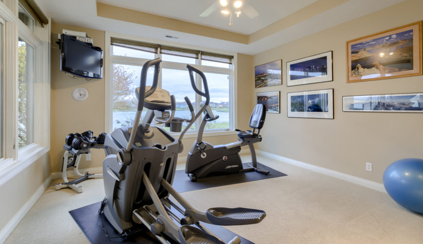 Exercise room overlooking the water